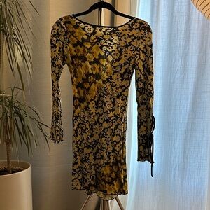 ASOS Yellow Floral Long Sleeve Mini Dress
